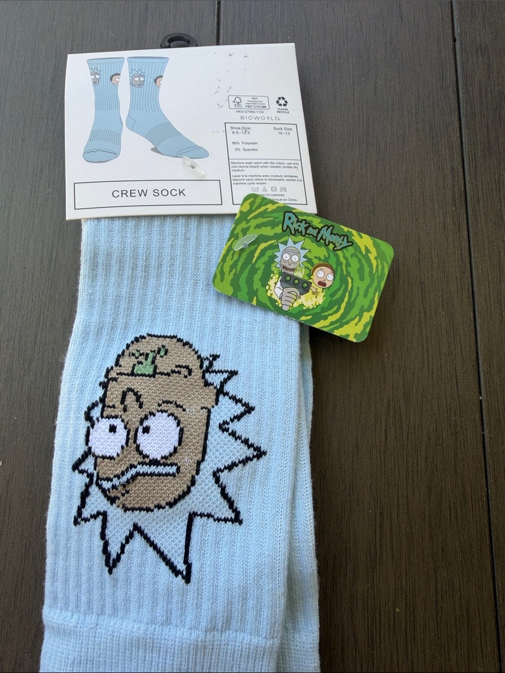 Light Blue Crew Socks with Rick and Morty Graphic